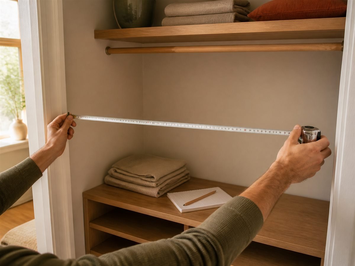 Measuring the usable width inside a warm wood closet
