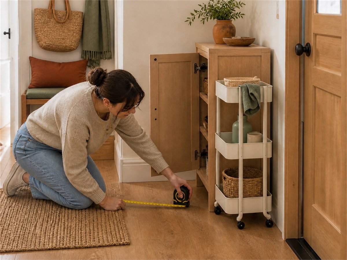 Measuring the operating clearance of compact storage furniture