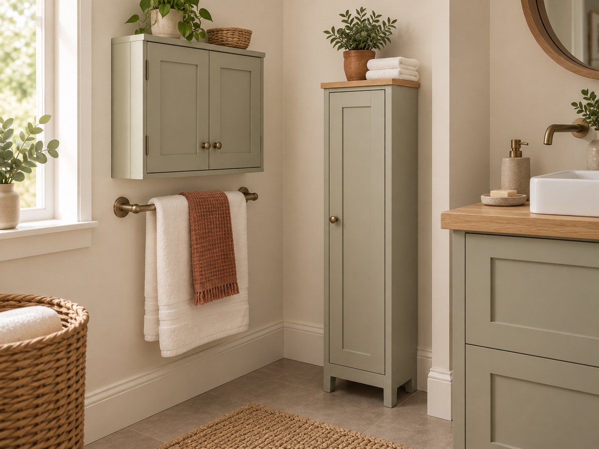 Shallow wall and narrow floor bathroom cabinets